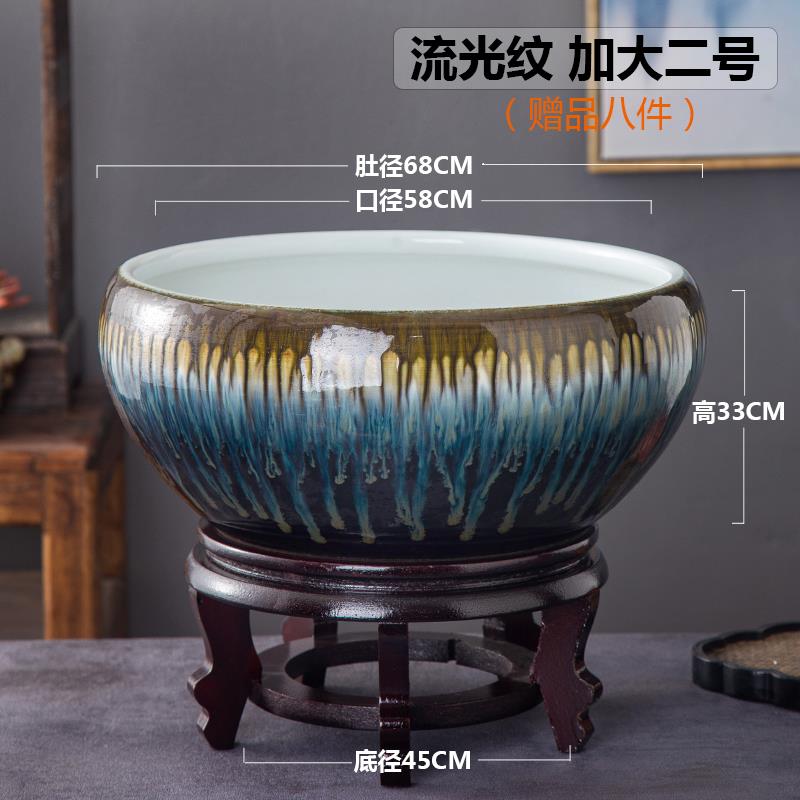 正品陶瓷缸景德镇温颜色鱼釉莲缸碗莲荷花盆睡民高宿家装摆件盆乌