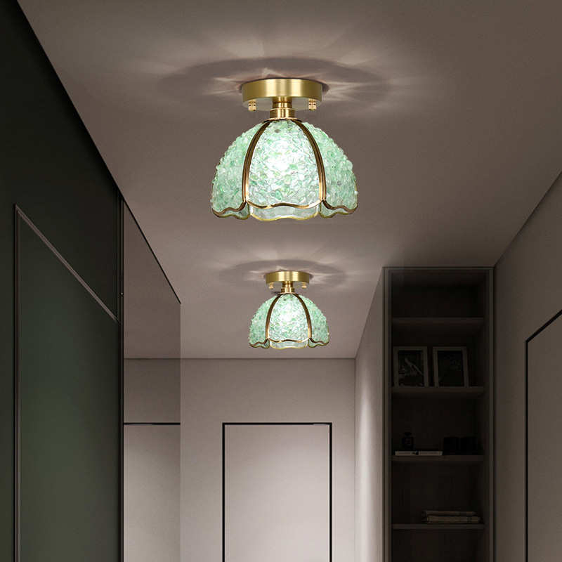 轻奢水晶走廊玄关阳台过道灯简约卧室衣帽间全铜北欧家用吸顶灯