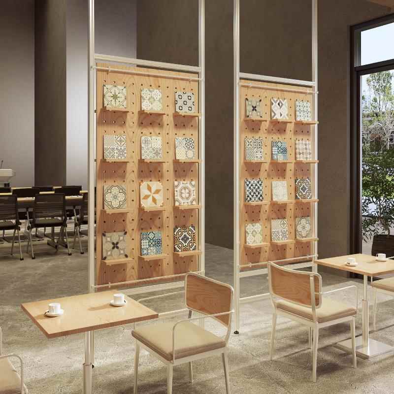 桦木铝型材洞洞板顶天立地免打孔屏风办公装饰隔断饰品挂件展示架