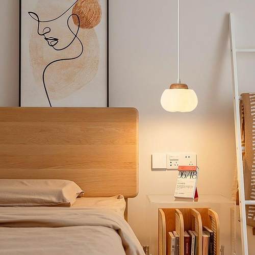 餐厅吊灯原木奶油风室床头小吊灯卧创意棉花吊202餐桌台吧灯中山