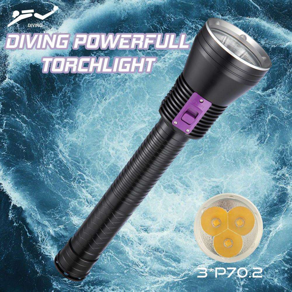 新款大功率3颗P70.2潜水灯IPX8防水手电强光赶海手持探照灯8000lm