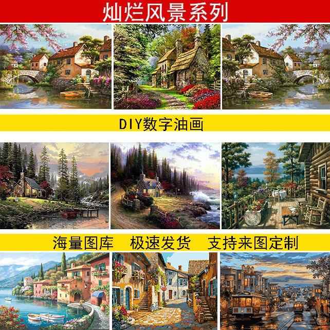 数字油画DIY厂家直销客厅挂画装饰画跨境一件 手绘填色数字画