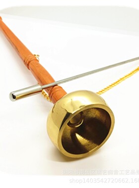 铜摇铃圆头黄铜摆件档子传统铃铜三叉手持式铜铃复古铃伸缩铜擎