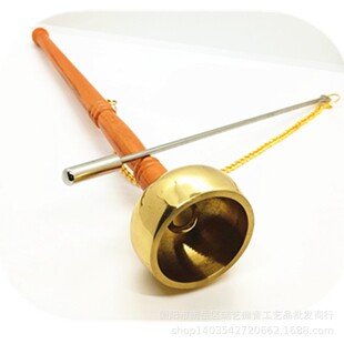 铜摇铃圆头黄铜摆件档子传统铃铜三叉手持式铜铃复古铃伸缩铜擎