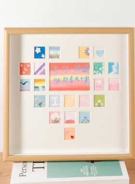 小油画框爱心宫格画框一整套diy重彩油画棒爱心形宫格画框生日礼