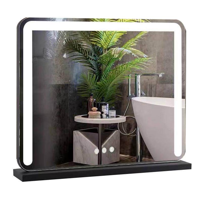 方形LED化妆镜带灯女生卧室桌面家用立式梳妆镜三色智能单面镜子