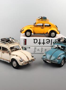 爆款大众甲壳虫旅行轿车模型复古铁皮工艺品怀旧老式收藏品摆件