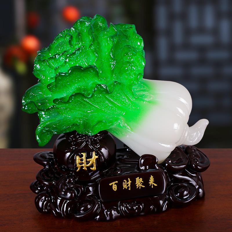 财中式百聚来小白菜摆件酒电视柜办公书桌桌装饰柜品7265树脂工艺