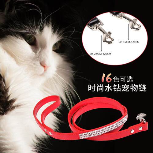厂货通时尚水钻饰品牵引绳狗链子 防走丢宠物狗狗猫咪牵引带