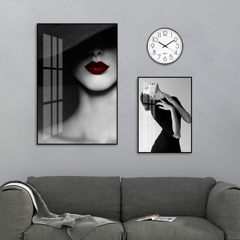 轻奢美女人物装饰画小众艺术时尚客厅挂画现代简约美容院卧室壁画图片