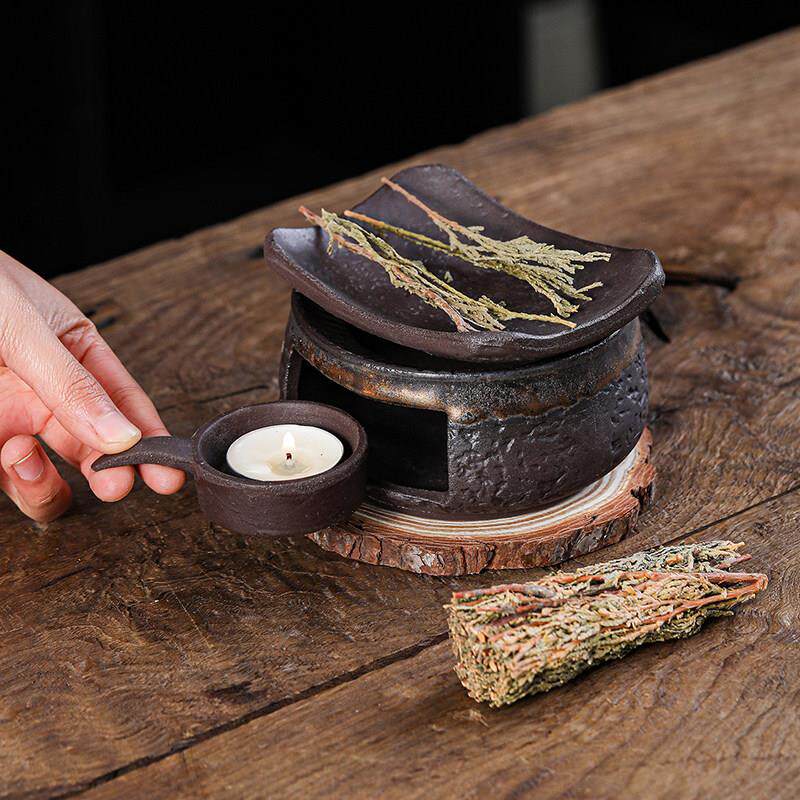 蜡烛煮茶炉粗陶手作日式烘烤炉陶瓷熏香雪松香薰炉烤茶炉桌面温茶