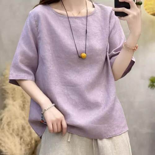 Cotton short sleeved T-shirt women's summer breathable top