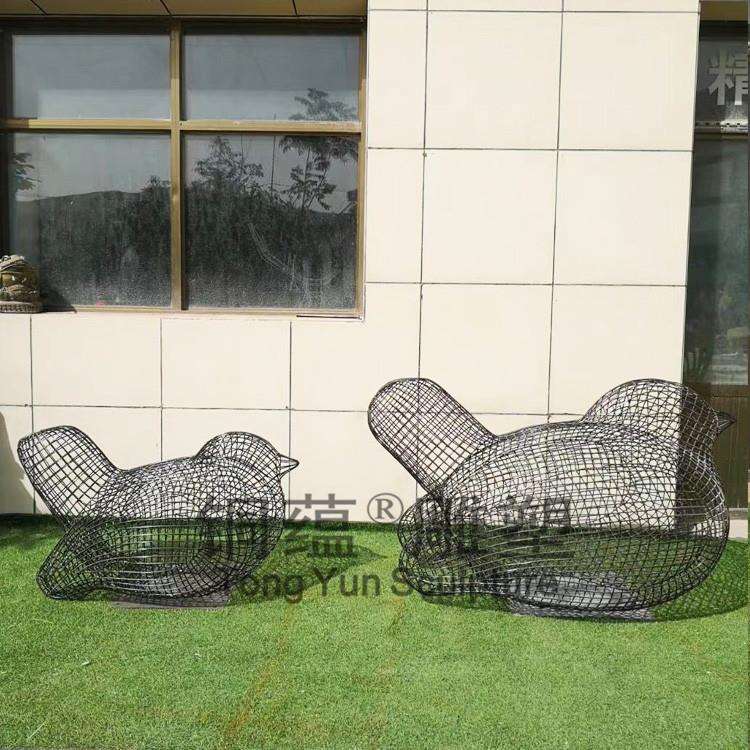 不锈钢抽象镂空编织动物雕塑仿真小鸟公园摆件铁艺镂空小鸟厂家
