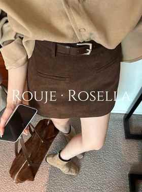 法国Rouje Rosella⭐覆古灯芯绒半身裙女秋冬高腰显瘦a字包臀短裙