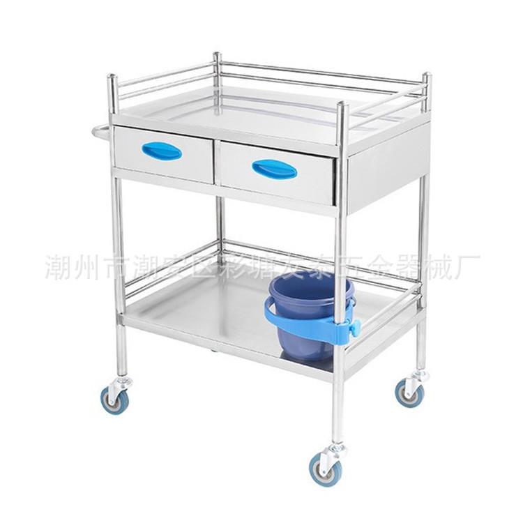 不锈钢双抽屉滑轮推车置物仪器工具车多功能抢救车纹绣美容工具车