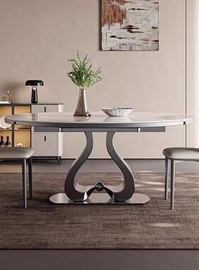 缩轻型奢岩板伸折叠餐钢桌方圆两用不锈多功能电磁炉伸缩岩板小户