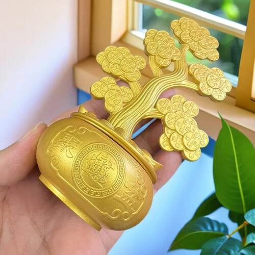 新摇钱树可旋转金摇钱树聚宝盆装饰装饰品乔迁店前台开幕礼物