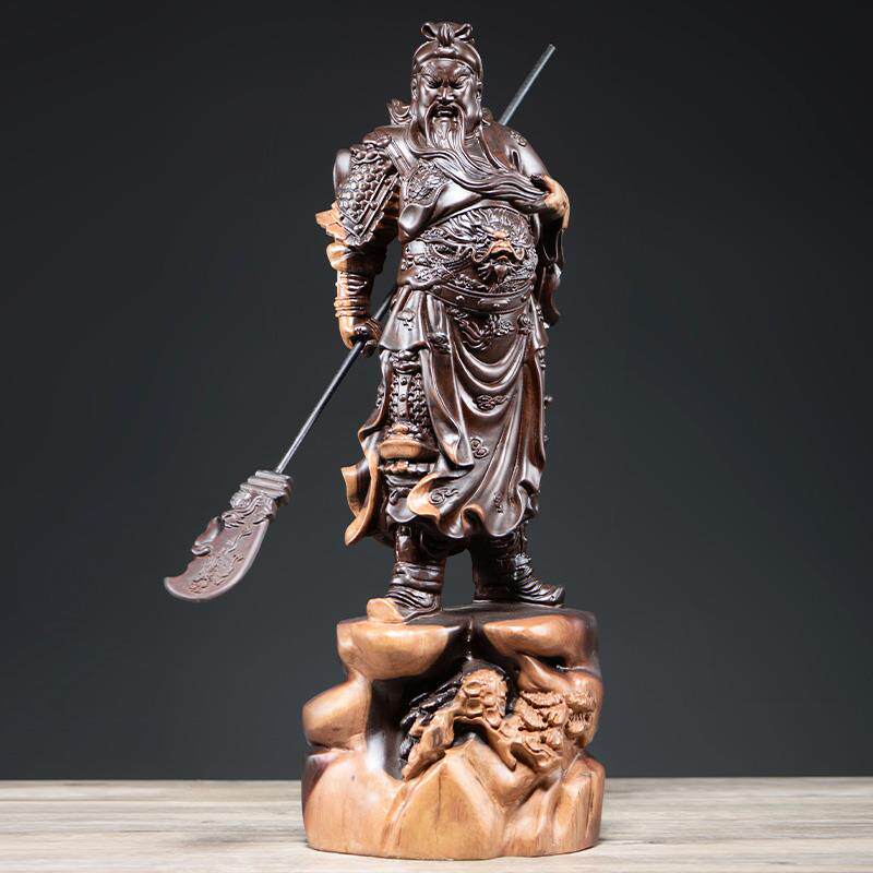 黑檀木雕关公摆件手工雕刻武财神佛像 整木精雕红木关二爷装饰摆