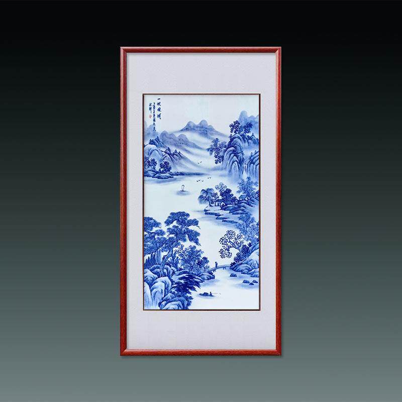景德镇陶瓷手绘瓷板画青花山水客厅玄关走廊挂画家居背景装饰挂画