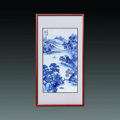 景德镇陶瓷手绘瓷板画青花山水客厅玄关走廊挂画家居背景装饰挂画