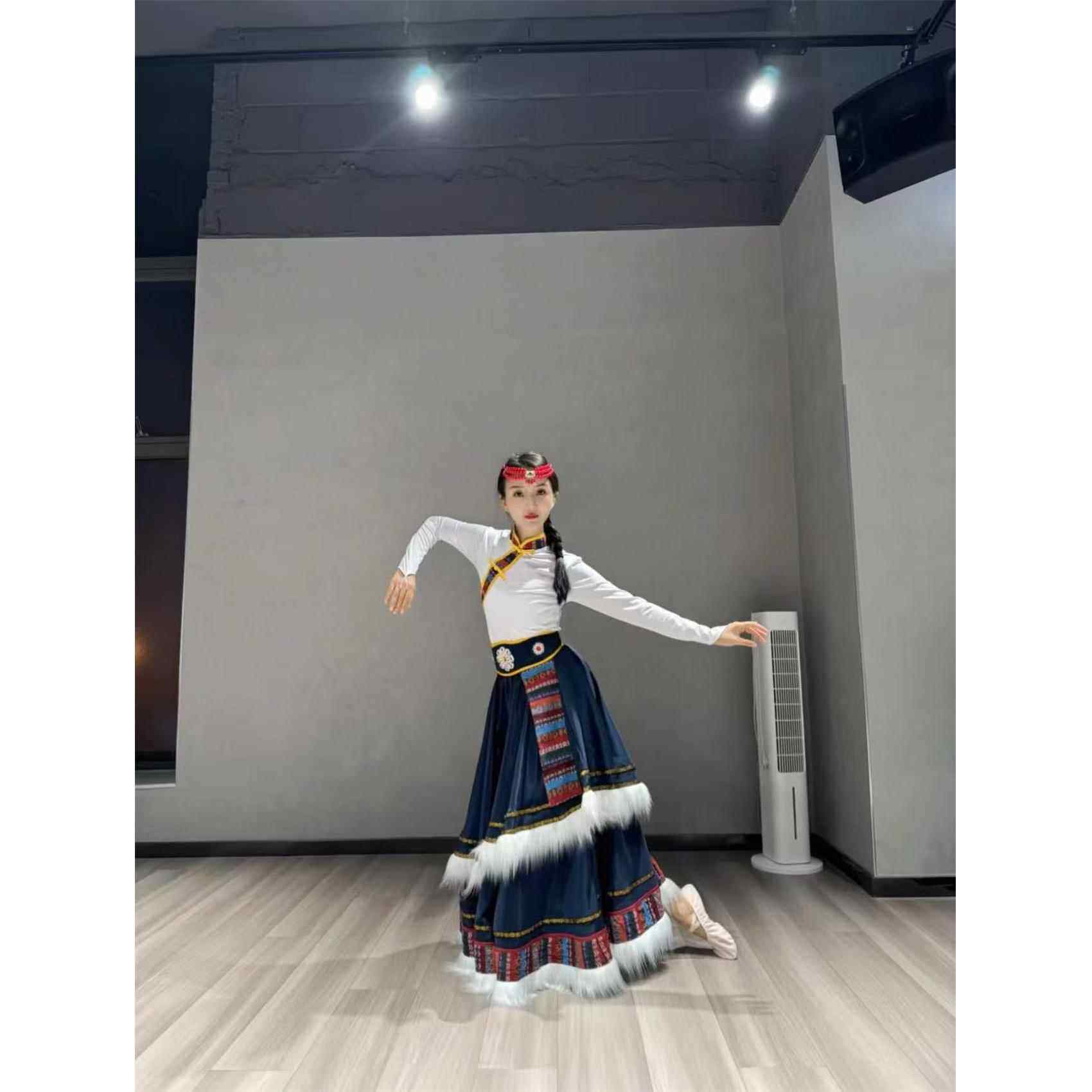 新款新款藏族舞蹈演出服装女成人广场舞表演套装民族风长裙双层大
