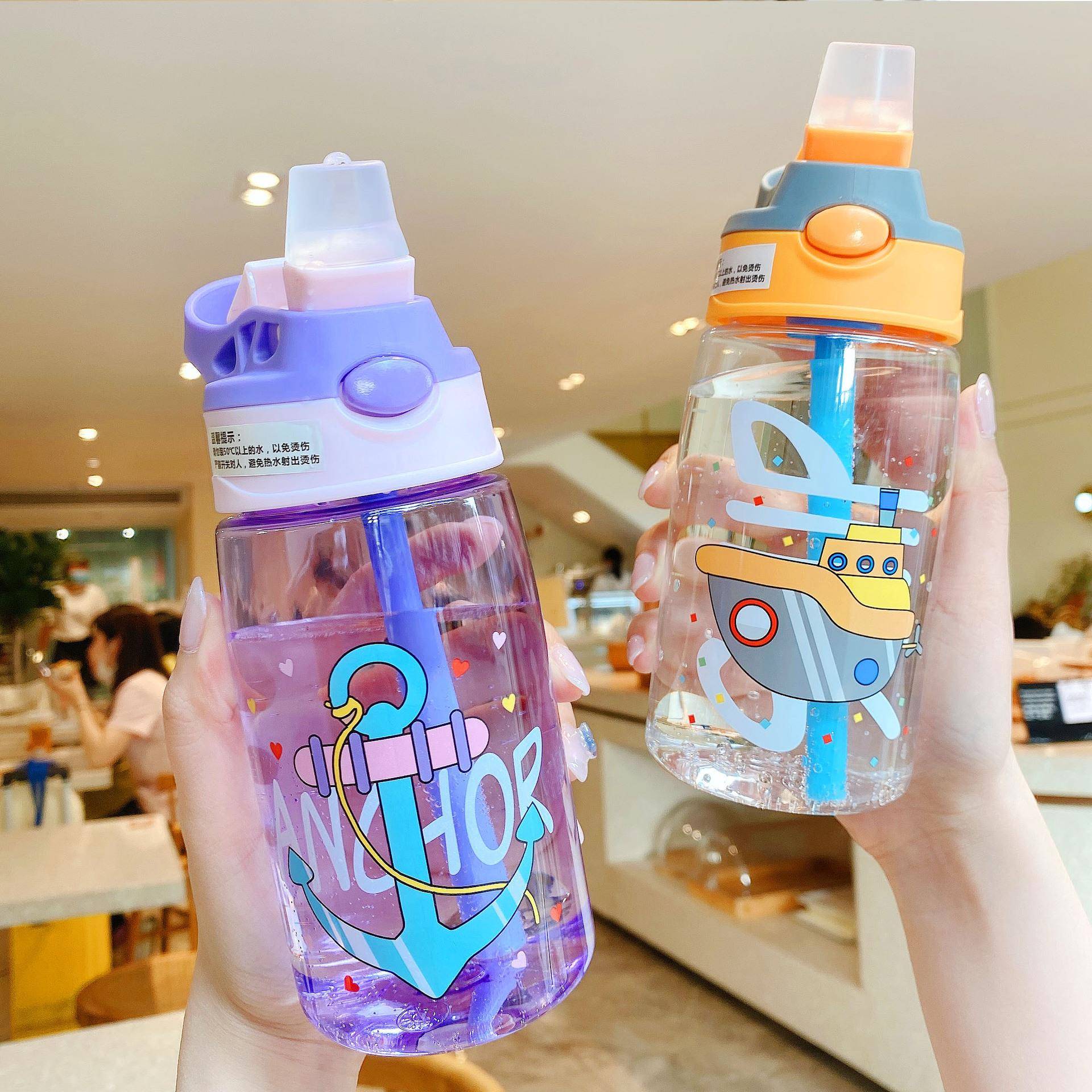儿童幼儿园吸管杯小靓仔新款创意鸭嘴塑料杯卡通可爱便携防摔水壶