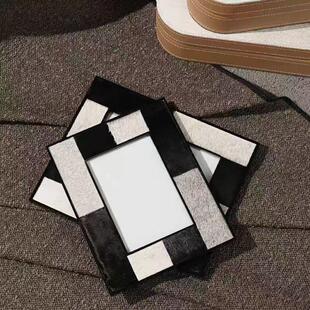样板间轻白奢创意黑724件拼接马毛相书框摆房床头柜6寸7寸相框摆