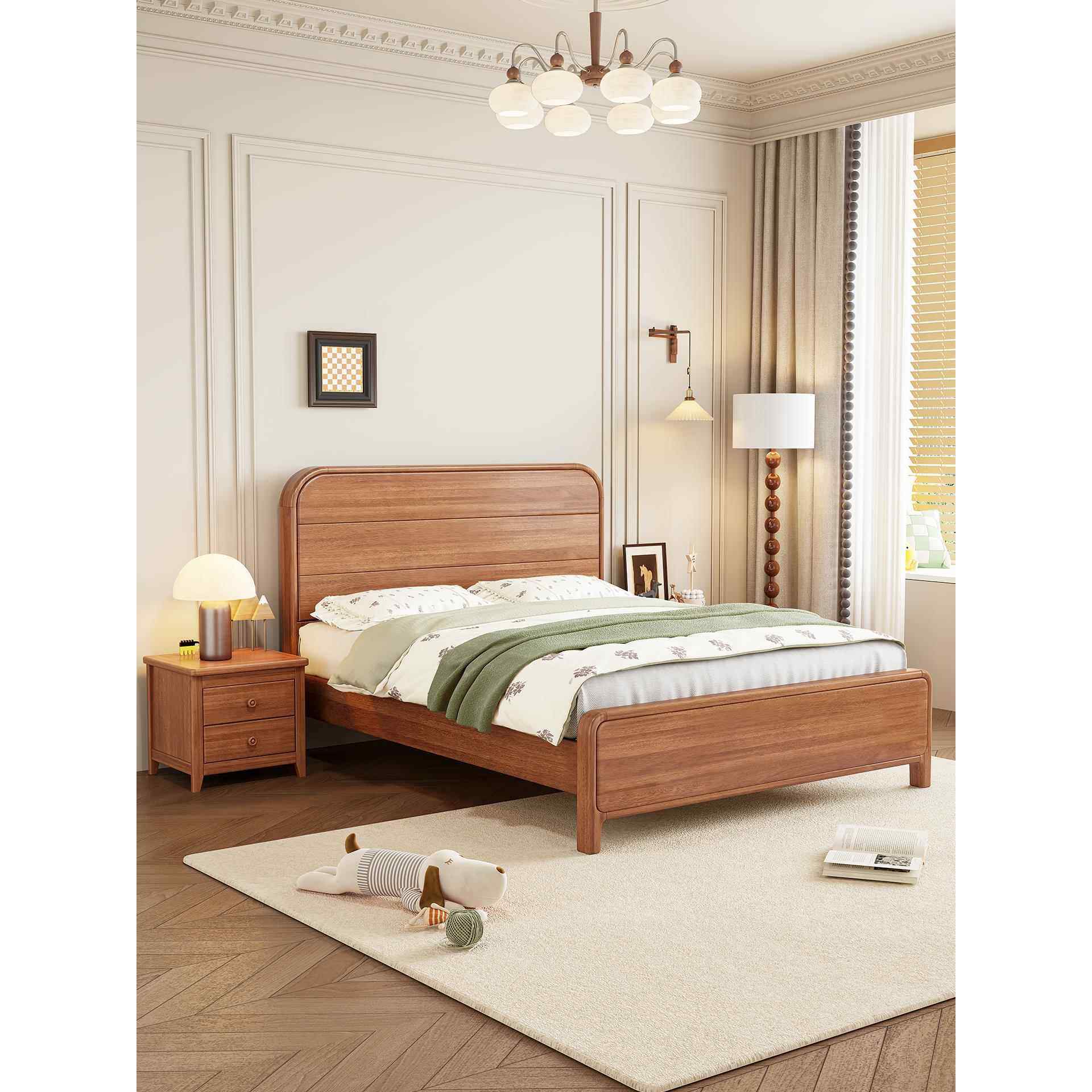 儿童单人男孩纯全实木床家用卧室1米35小户型一1.2米二高箱储物床