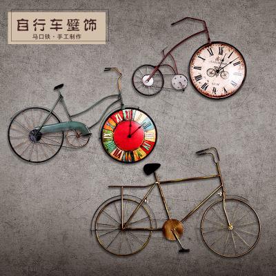 创意自行车艺术挂钟客厅家用时尚个性钟表美式复古壁挂件潮流装饰