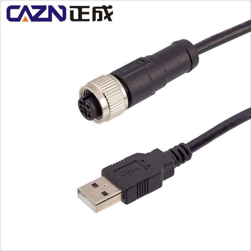 M12转USB连接器4芯5芯M12公头母头接USB2.0数据线1M2M5M长度