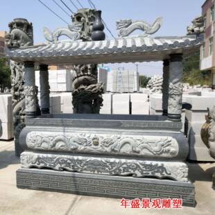 祠堂用品石头香炉祭祀天公炉长方形龙柱有盖香炉