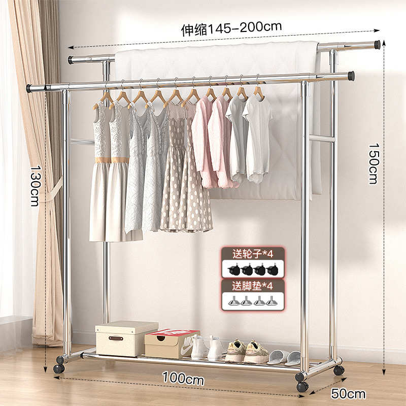 被晒衣落地伸缩晾衣架家用架架不锈钢阳台挂衣双杆晒折叠室外