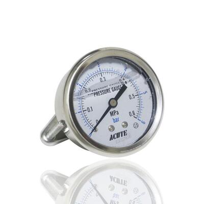 供ACUTE耐振压力表充油表不锈钢轴向横装带平夹YN63Z 0.6MPA 6BAR