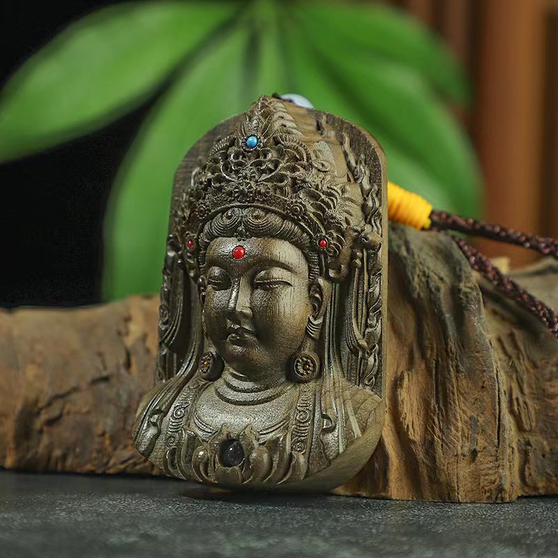 【假一赔万】金丝楠木阴沉木乌木观音无事牌车挂手把件吊坠