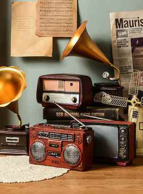 覆古酒柜摆件设老式留声机收音机模型拍照道具酒吧家居创意装饰品