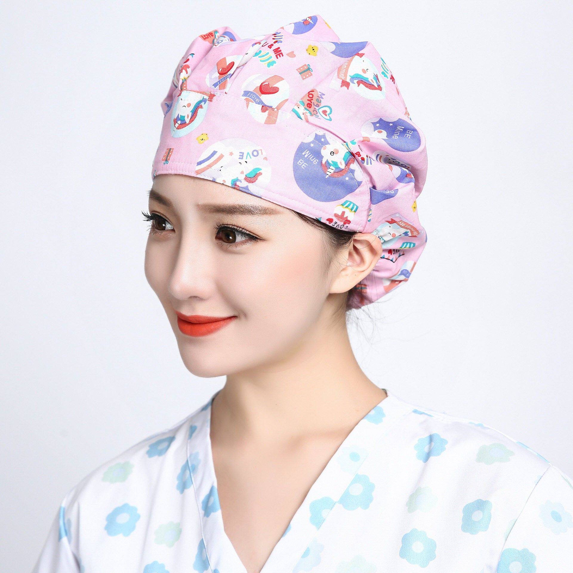 纯棉蓬蓬帽女家用做饭防油烟餐饮厨师帽防掉头发工作护士印花帽