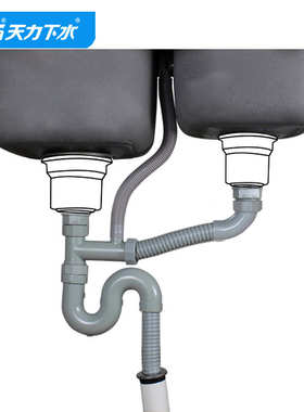 s水管防臭天力管配件洗菜45mm双厨房gs006槽 双排水管弯下盆盆