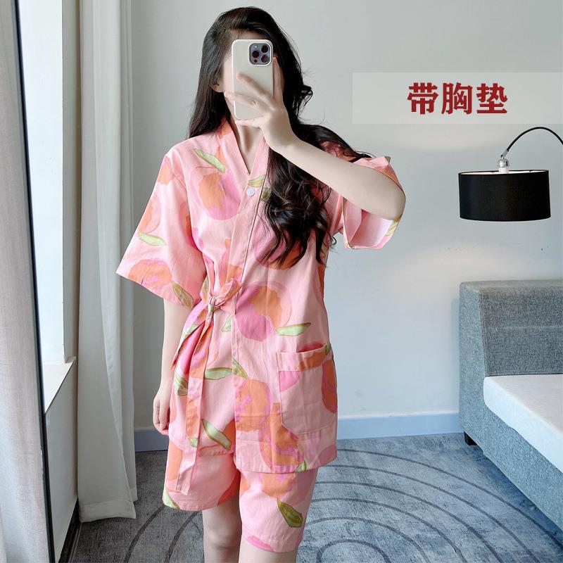 日系汗蒸服女带胸垫纯棉洋气高档桑拿服全棉和服开衫洗浴中心SPA