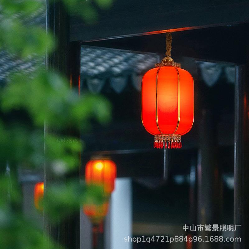 红灯笼全铜玻璃新年中式高档防水晒喜庆吊灯大门户外别墅乔迁新款