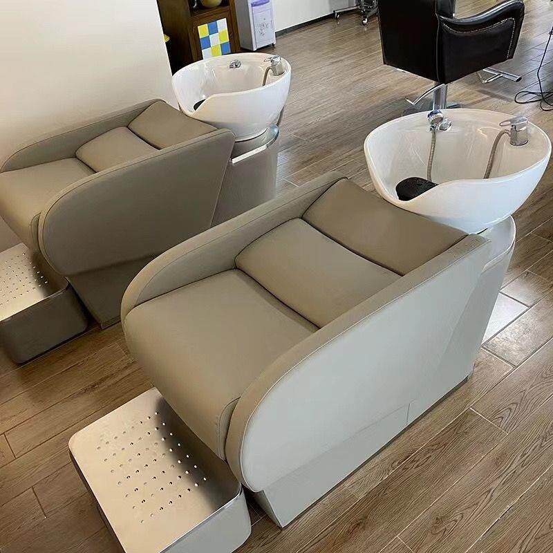 新款小型洗头床理发店美发床发廊专用陶瓷盆半躺式床冲水床水疗床