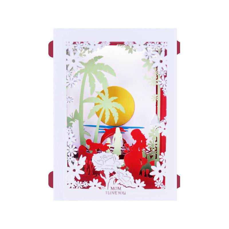 厂家直供3D立体贺卡母亲节生日祝福卡 镂空纸雕感谢卡