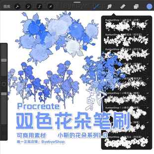 Procreate双色花朵笔刷 多种植物花卉 可商用素材 Byebyeshop