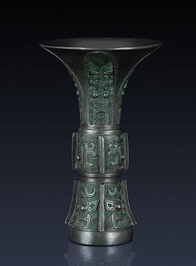 青铜器圆觚招财工艺礼品摆饰礼品返古纯黄铜摆件客厅摆件办公室装