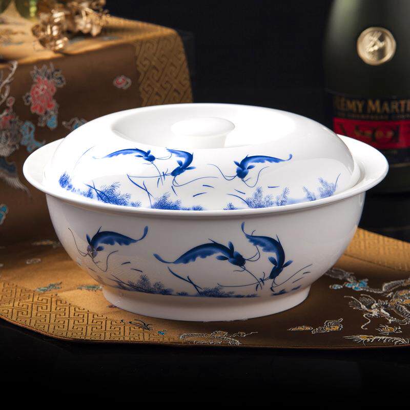 陶瓷餐具56头年年有余青花瓷中式碗盘景德镇餐具碗碟套装家用