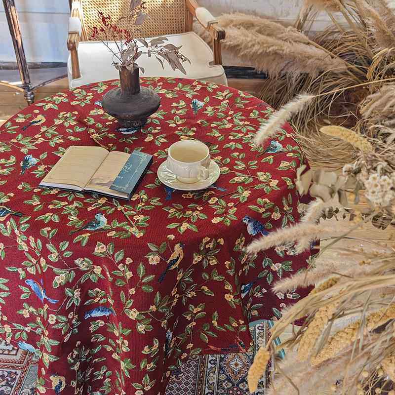 新中式复古手绘花鸟提花加厚桌布餐桌茶几电视柜盖布桌垫布桌旗