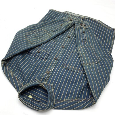 Home Daily~水洗做旧条纹衬衫男阿美咔叽覆古工装牛仔夹克外套潮