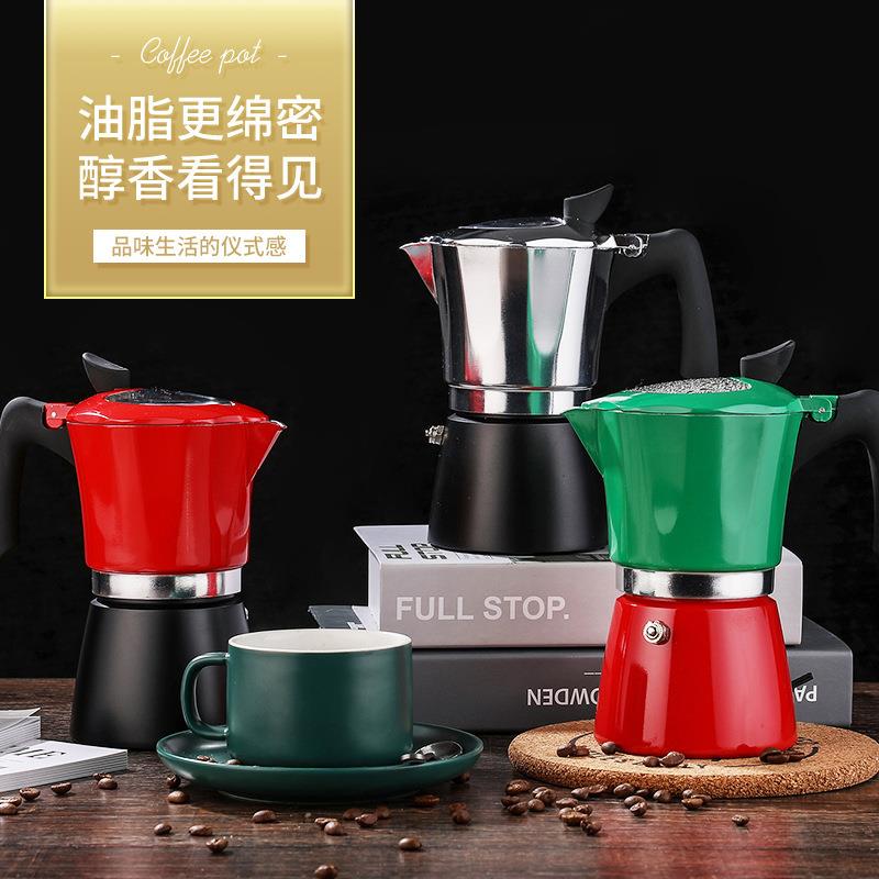 新款双拼色透明盖新手专用咖啡摩卡壶手冲器具八角壶意大利咖啡壶