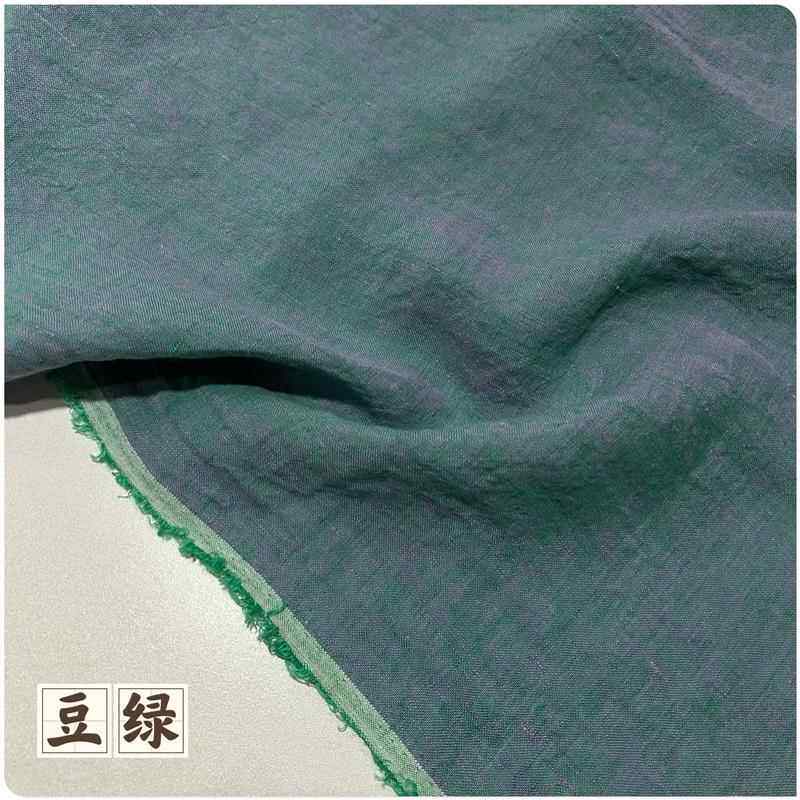 春夏七彩亚麻布料复古色织麻料裤子连衣裙旗袍砂洗服装面料