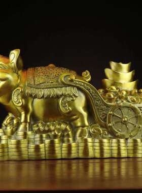 铜猪 金钱猪 猪拉元宝 家居店铺装饰工艺品摆件元宝猪拉车猪送财