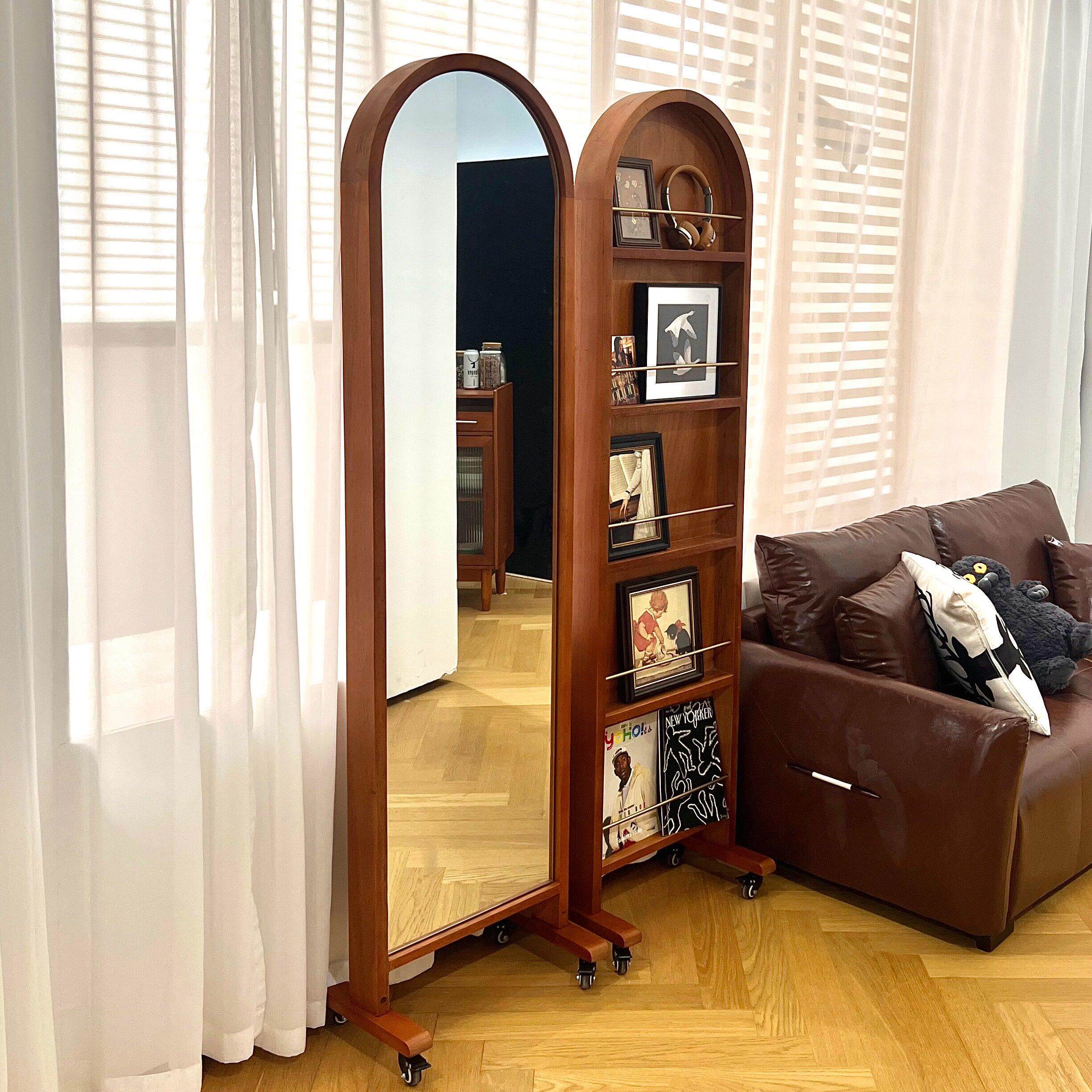 中古杂志架全身镜覆古客厅可移动展示架可移动纯实木穿衣落地镜子